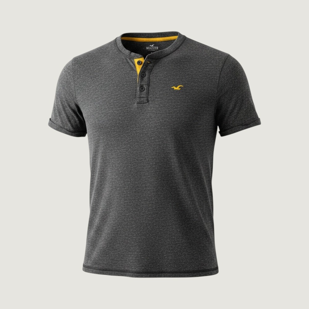 Hollister Mens Gray Heathered Short Sleeve Henley Shirt XL Embroidered Logo - Picture 1 of 10